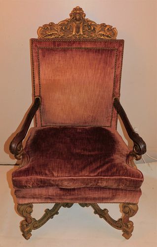 CARVED WOOD THRONE CHAIR
