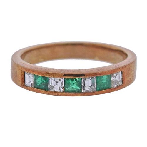 18K Gold Diamond Emerald Band Ring