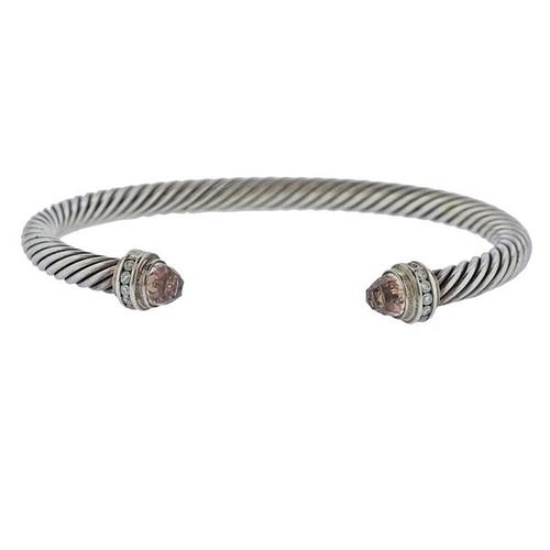 David Yurman Silver Diamond Morganite Cuff Bracelet