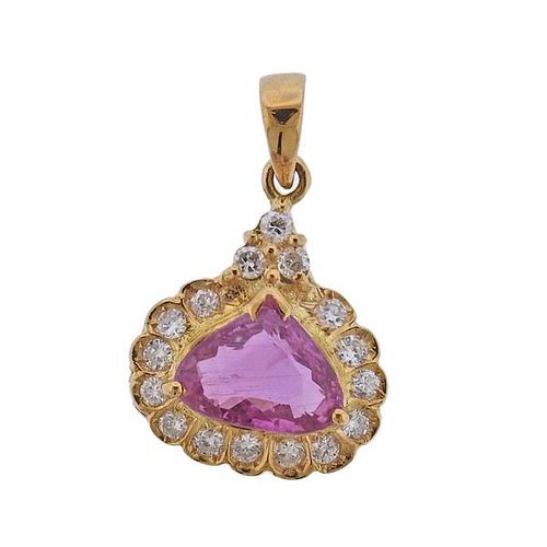 18K Gold Diamond Pink Sapphire Pendant