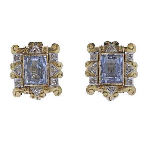18K Gold Platinum Diamond Spinel Earrings