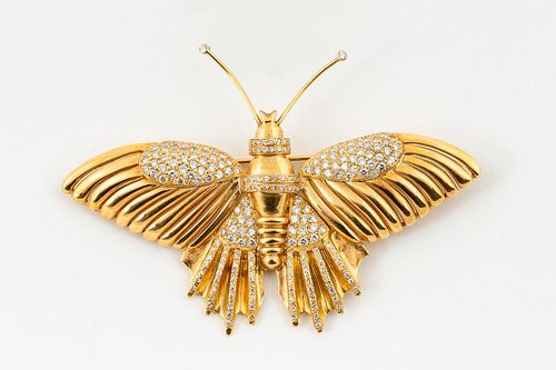 MIGLIORE 18K YELLOW GOLD & DIAMOND BUTTERFLY PIN