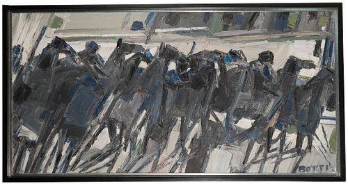 George Italo Botti (American, 1923-2003) 'At The Quarter Mile' Oil on Canvas
