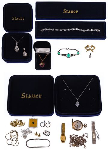 18k Gold, Sterling Silver, Costume Jewelry and Watch Assortment