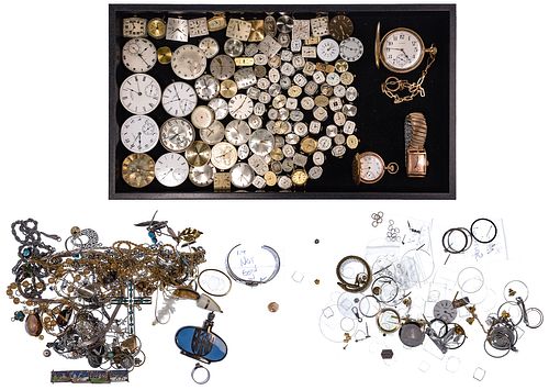 14k Gold Wristwatch, Watch Movement, Parts and Costume Jewelry Assortment