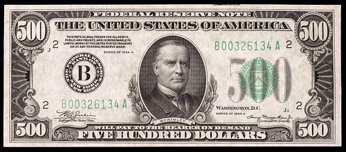 1934-A $500 New York Federal Reserve Note AU+