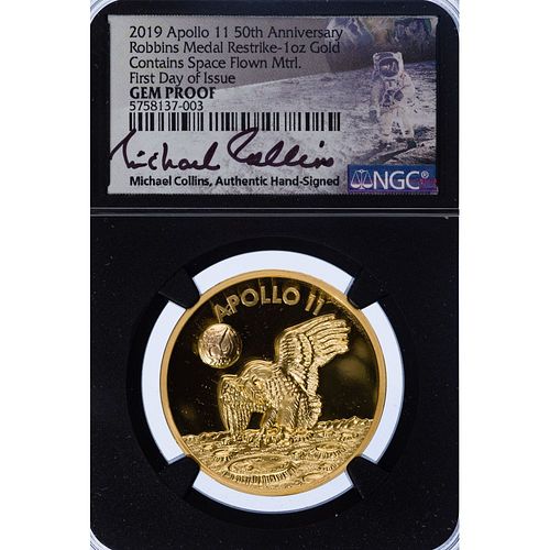 2019 Apollo 11 50th Anniversary 1oz Gold Robbins Medal Restrike Gem Proof NGC