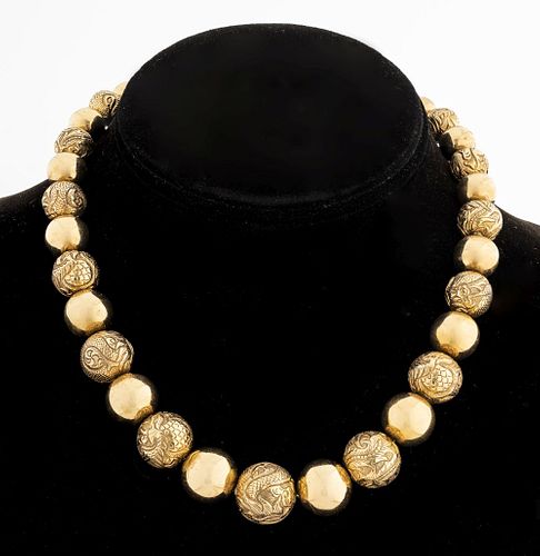 Vintage 18K Yellow Gold Graduated Bead Necklace