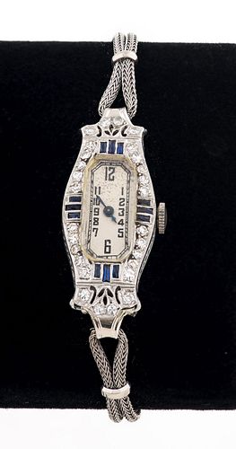 Art Deco Platium Diamond & Sapphire Lady's Watch