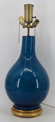 Large Chinese? Turquoise Crackle Glaze Lamp.