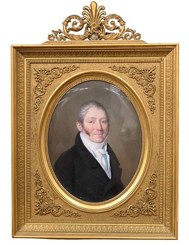 Jean Pierre - Frederic Barrois 1786 - 1841 portrait of gentleman oil in French gilt bronze frame signed lower right Barrois 1845, "Claude Monet, agent