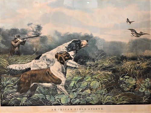 Currier and Ives after Arthur Fitzwilliam Tait
"American Field Sport, 1857"
lithograph with hand coloring on paper
inscribed in plate throughout the l