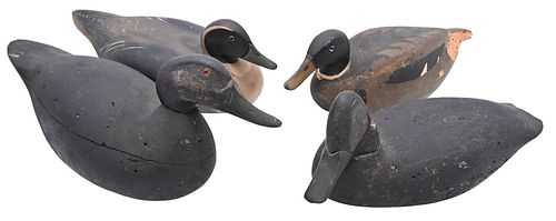 Four Duck Decoys
to include early black duck
probably New Jersey;
Wildfowler Pintail Drake
Old Saybrook Factory
nicely mellowed with original paint;
M