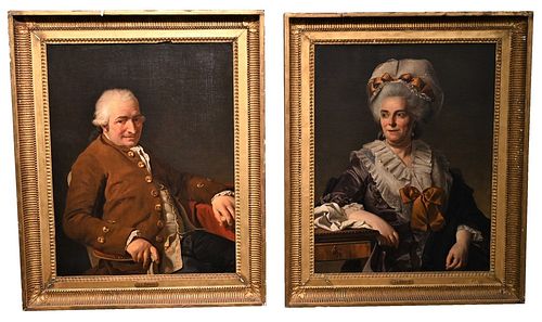 Pair of Studio of Jacques-Louis David
French, 1748 - 1825
to include a seated portrait of Monsieur Charles Percoul
along with a seated portrait of Mad