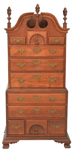 Diminutive Mahogany Bonnet Top Chippendale Style Chest on Chest
height 43 inches, width of upper section 17 1/4 inches
Provenance: Fifty Year Personal