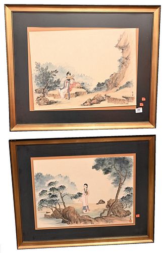 Group of 15 Chinese and Japanese Paintings
to include group of 12 watercolor on tissue paper of figures
pair of watercolor on paper of Guanyin landsca