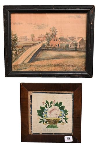 Two Piece Primitive Lot
to include a Theorem, watercolor on silk
circa 1840 - 1850 or later
8 1/2 x 8 1/2 inches
purchased from Jane Workman, American