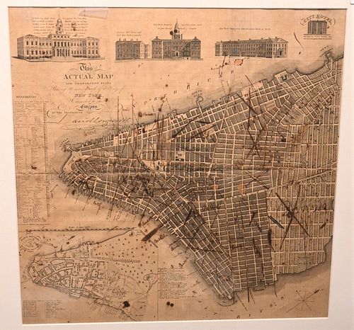 Rare David Longworth New York City Map
1817
"This actual map and comparative plans showing 88 years growth of the city at New York is inscribed to the