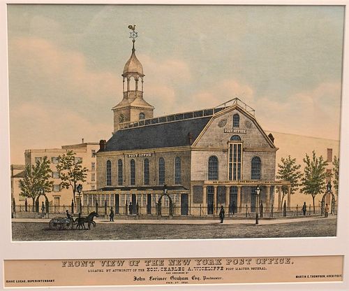 Endicott & Company
American
19th century
"Front View of the New York Post Office, Located by the Authority of the Hon. Charles A. Wickliffe Post Maste