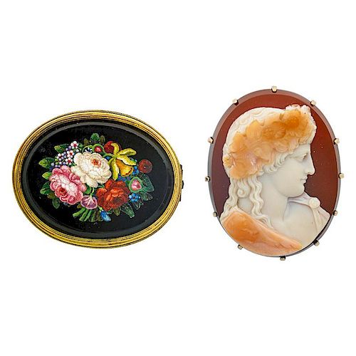 TWO ITALIAN GRAND TOUR GOLD BROOCHES