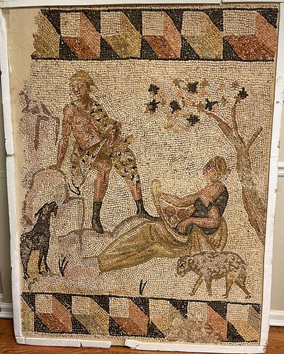Roman Tesserae Mosaic w/ Bacchanalian Seduction Scene