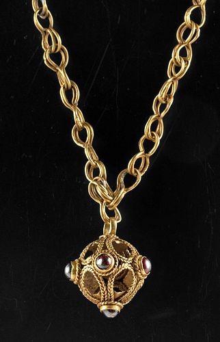 Byzantine Gold Necklace w/ Garnet Openwork Pendant