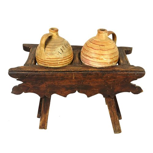 Antique Jugs on Wooden Stand