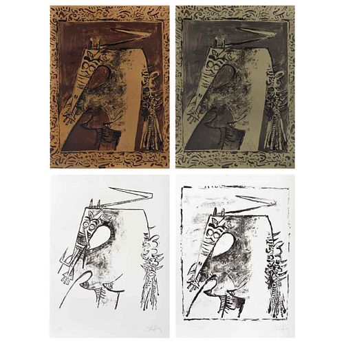 WIFREDO LAM, Figure, Firmadas, Litografías 47 / 90, 53 / 90, 78 / 100, 7 / 100, 57 x 49 cm c/u | WIFREDO LAM, Figure, Signed, Lithographies 47 / 90, 5