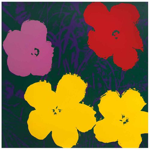 ANDY WARHOL, II.65 Flowers, Con sello en la parte posterior , Serigrafía s / n de tiraje, 91.4 x 91.4 cm, Con certificado | ANDY WARHOL, II.65 Flowers