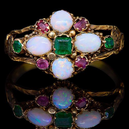 ANTIQUE OPAL AND GEMSTONE RING