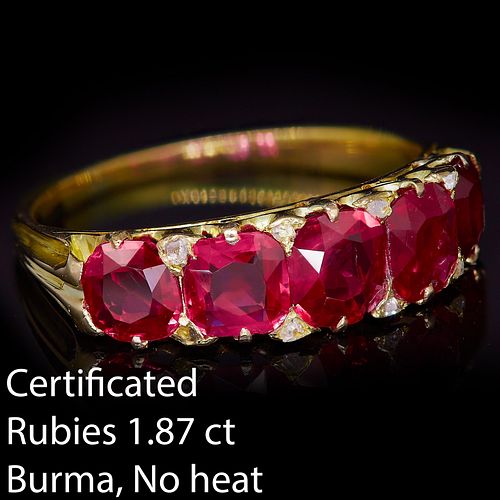CERTIFICATED BURMA RUBY AND DIAMOND 5-STONE DRESS RING