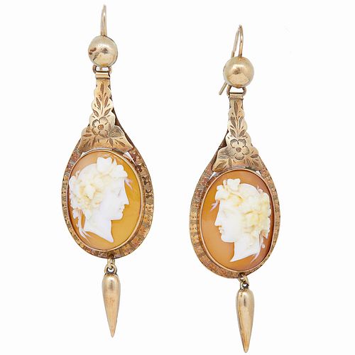 ANTIQUE VICTORIAN PAIR OF CAMEO DROP EARRINGS