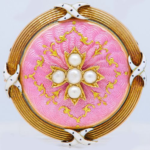 ANTIQUE ENAMEL AND PEARL BROOCH