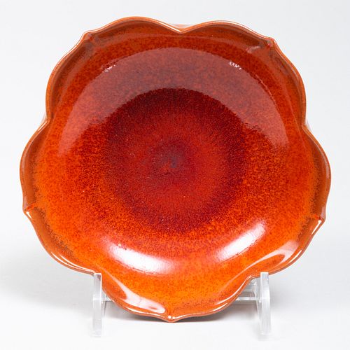 Set of Ten Japanese Red Glazed Porcelain Lotus Form Dishes 