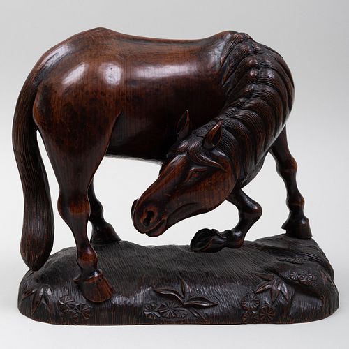 Japanese Carved Wood Model of a Horse