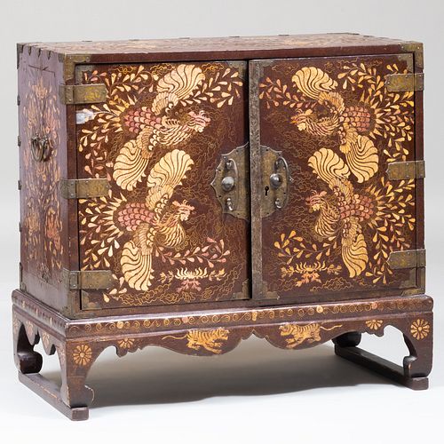 Korean Lacquered Shagreen and Mother-of-Pearl Inlaid Brass-Mounted Chest