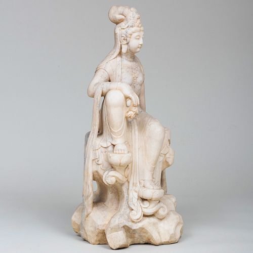 Large Chinese Carved Stone Figure of Guanyin