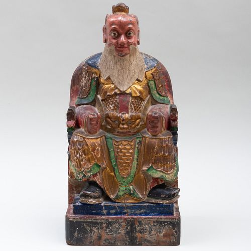 Chinese Carved and Polychromed Figure of a Seated Official