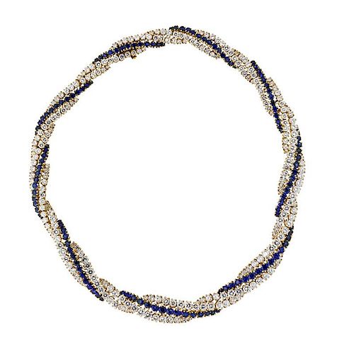 FRENCH DIAMOND AND SAPPHIRE 18K GOLD NECKLACE