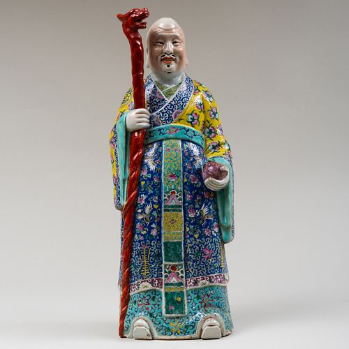 Large Chinese Famille Rose Porcelain Model of an Immortal