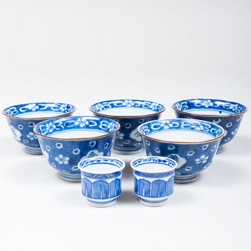 Set of Five Chinese Blue and White Porcelain Tea Cups