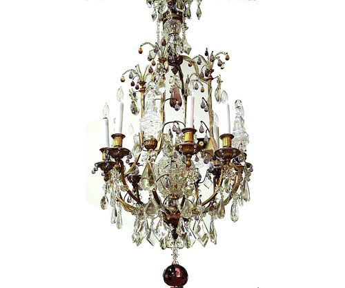 EARLY 20th C. BAGUES CRYSTAL & BRASS CHANDELIER