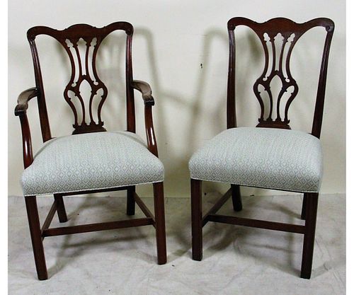 LOT OF EIGHT VINTAGE CHIPPENDALE STYLE CHAIRS