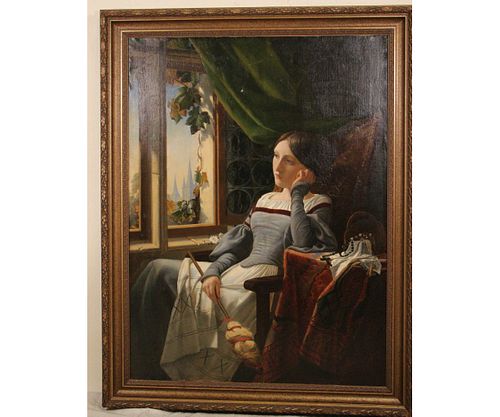 ARTHUR ROBERTS "PONDERING LADY" OIL PAINTING