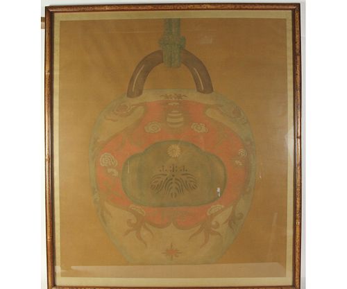 JAPANESE CERIMONIAL BELL WATERCOLOR ON WOVEN PAPER