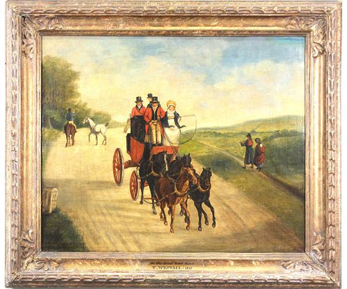 T. WESTALL "ON THE GREAT WEST ROAD" OIL ON CANVAS