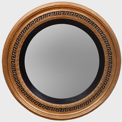 Regency Style Ebonized and Parcel-Gilt Circular Mirror, of Recent Manufacture