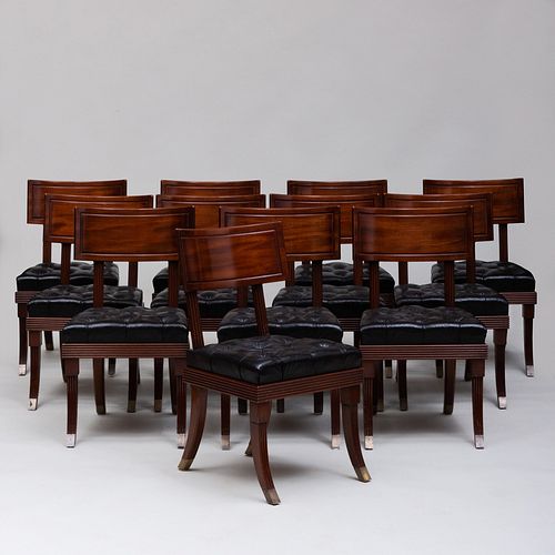 Set of Twelve Regency Style Carved Mahogany Dining Chairs, of Recent Manufacture