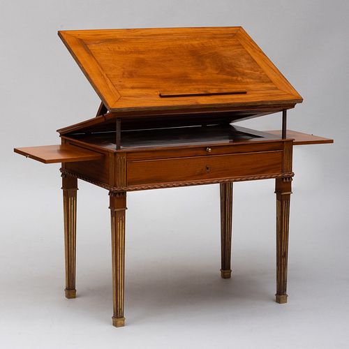 Rare Russian Brass-Mounted Mahogany Architects Table, in the Manner of David Roentgen