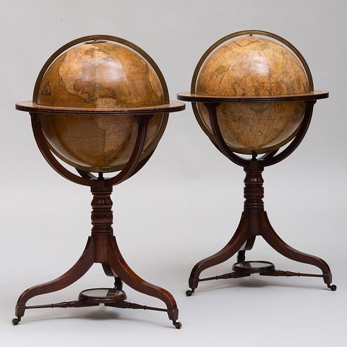 Two Fine Regency Globes on Mahogany Stands, by William and Thomas M. Bardin